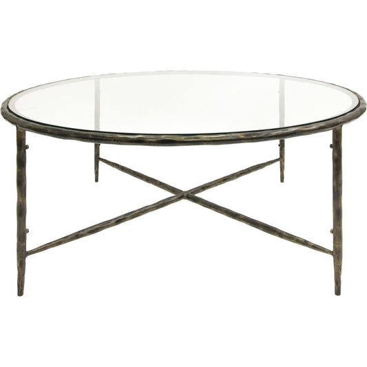 Libra Interiors Patterdale Hand Forged Round Coffee Table Dark Bronze Finish with Glass Top